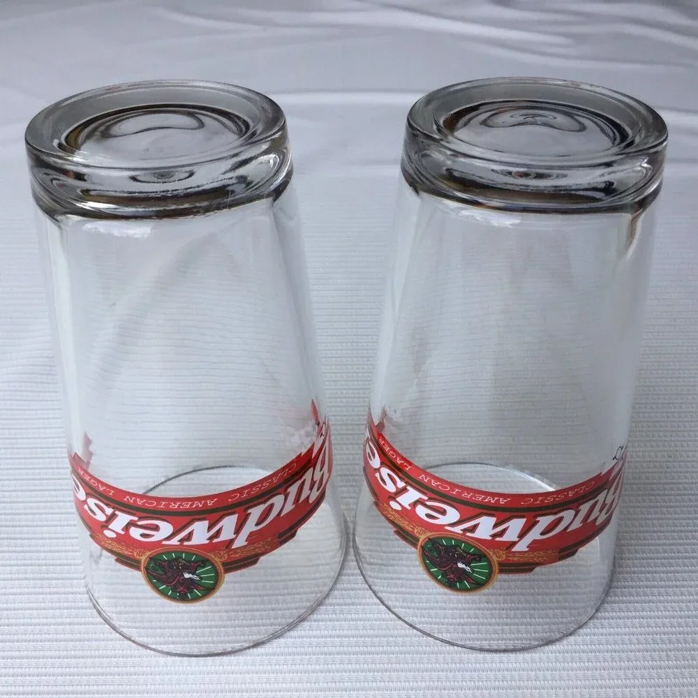 2 Vintage Anheuser Busch Budweiser Eagle Logo Pint Lager Beer Glass Cup 16 oz